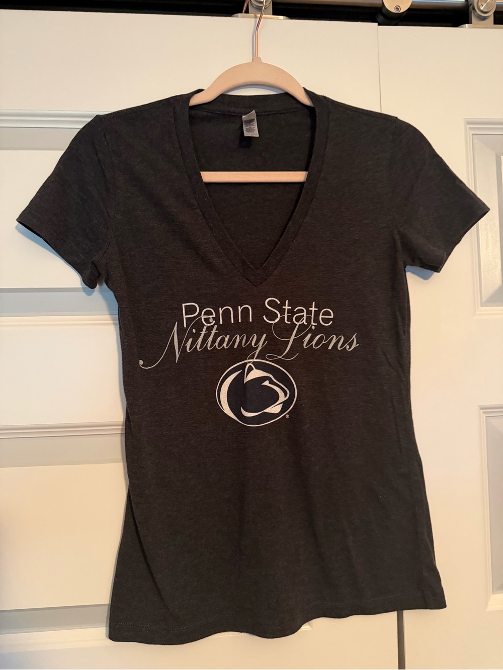 Bella Canvas Women's V-Neck Tee in Charcoal with White Penn State Script